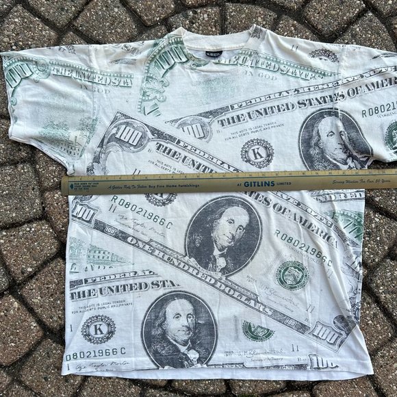 Vintage 90s Single Stitch Money AOP All Over Print $100 Bills T Shirt Sz XL - Picture 3 of 7